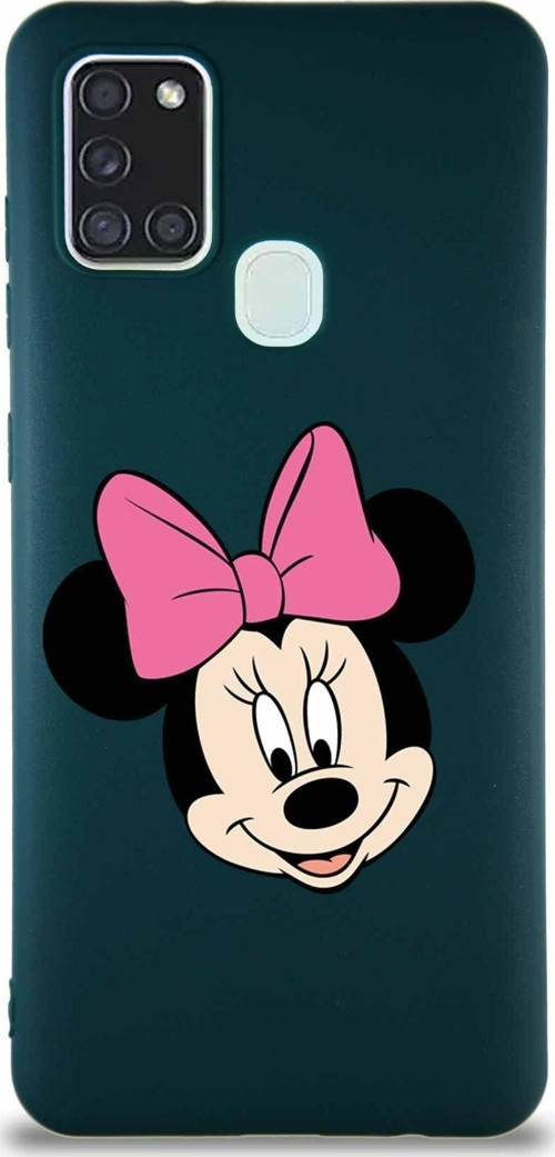 Samsung Galaxy A21S Soft Premier Kapak Minnie Mouse-C Tasarımlı Silikon Kılıf - Yeşil