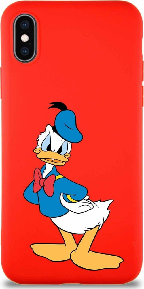 Iphone Xs Soft Uyumlu Premier Kapak Donald Duck-D Tasarımlı Silikon Kılıf - Kırmızı
