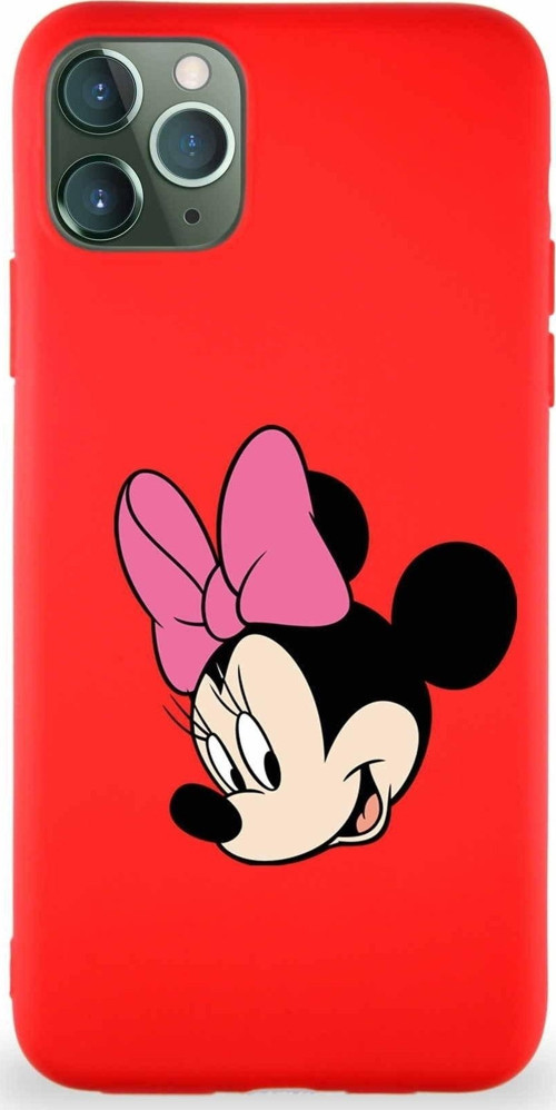 Iphone 11 Pro Max Uyumlu Soft Premier Kapak Minnie Mouse-B Tasarımlı Silikon Kılıf - Kırmızı