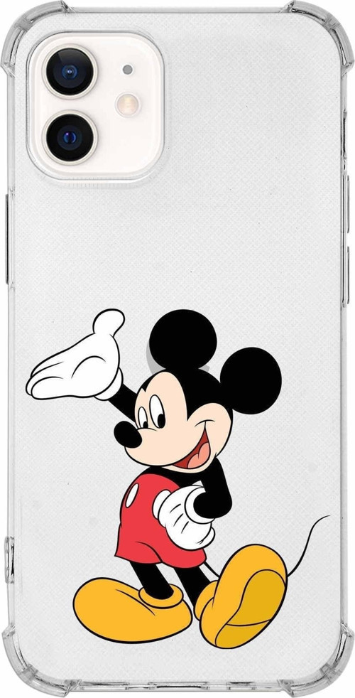 Iphone 12 Uyumlu Köşe Korumalı Antişok Kapak Mickey Mouse Tasarımlı Şeffaf Kılıf