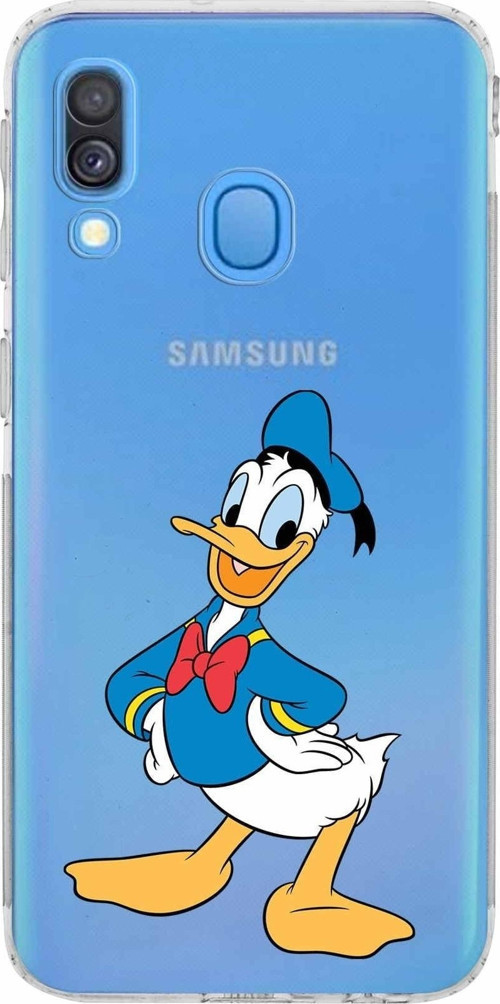 Samsung Galaxy A40 Kamera Korumalı Kapak Donald Duck Tasarımlı Şeffaf Kılıf