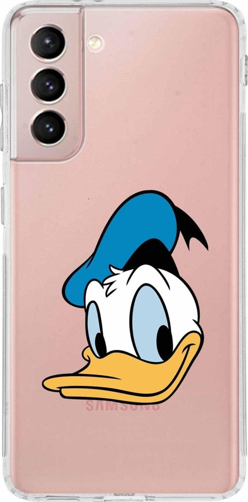 Samsung Galaxy S21 Kamera Korumalı Kapak Donald Duck Tasarımlı Şeffaf Kılıf
