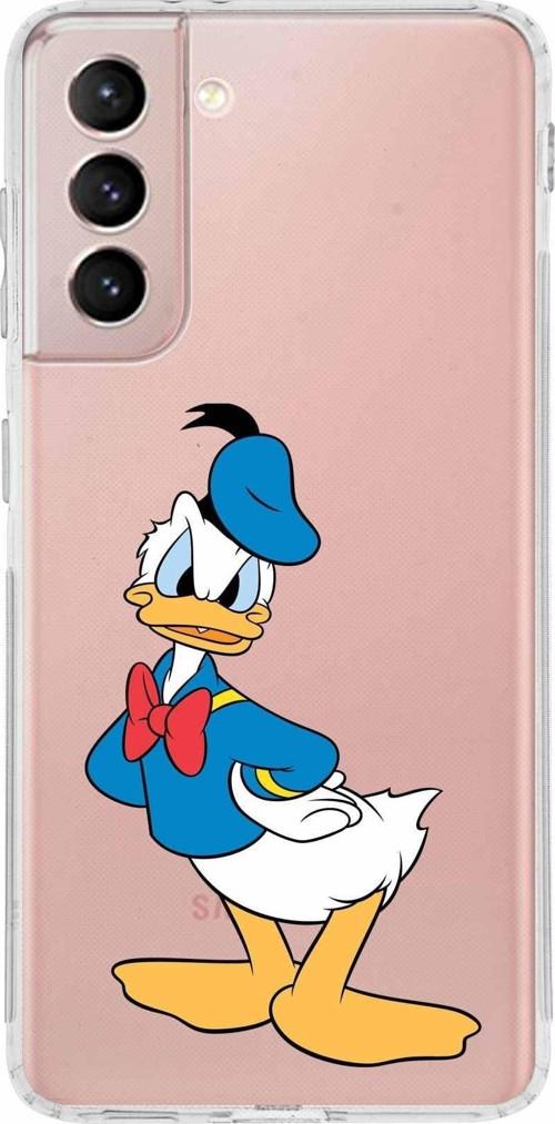 Samsung Galaxy S21 Kamera Korumalı Kapak Donald Duck Tasarımlı Şeffaf Kılıf