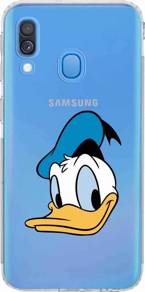 Samsung Galaxy A40 Kamera Korumalı Kapak Donald Duck Tasarımlı Şeffaf Kılıf