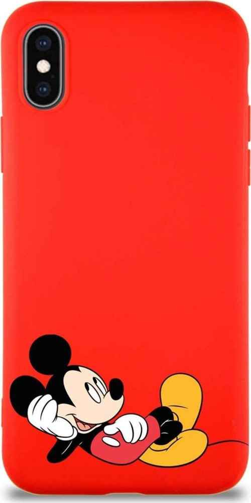 Iphone X Uyumlu Soft Premier Kapak Mickey Mouse-F Tasarımlı Silikon Kılıf - Kırmızı