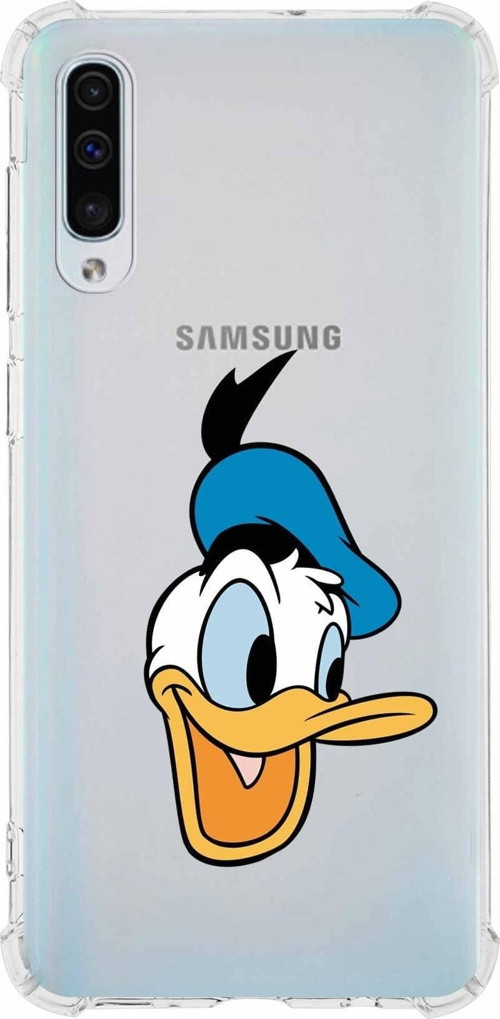 Samsung Galaxy A50 Köşe Korumalı Antişok Kapak Donald Duck Tasarımlı Şeffaf Kılıf