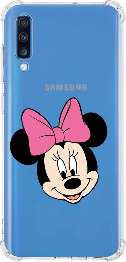 Samsung Galaxy A70 Köşe Korumalı Antişok Kapak Minnie Mouse Tasarımlı Şeffaf Kılıf