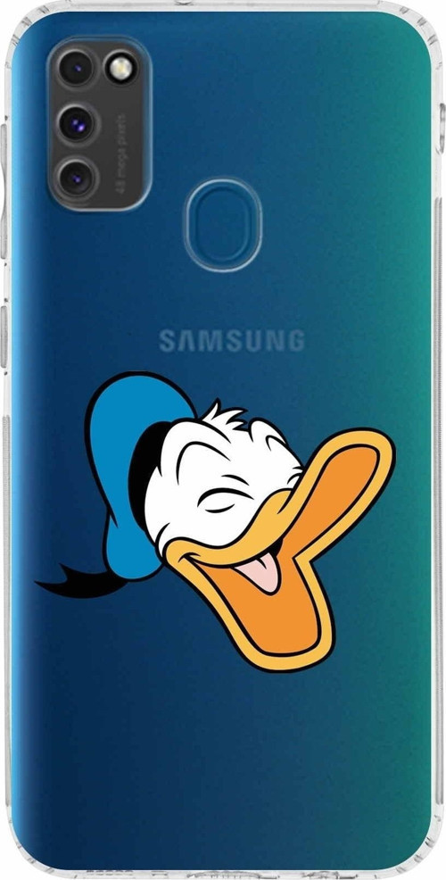 Samsung Galaxy M21 Kamera Korumalı Kapak Donald Duck Tasarımlı Şeffaf Kılıf