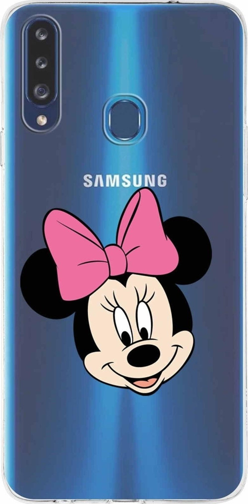 Samsung Galaxy A20S Kapak Minnie Mouse Tasarımlı Şeffaf Silikon Kılıf