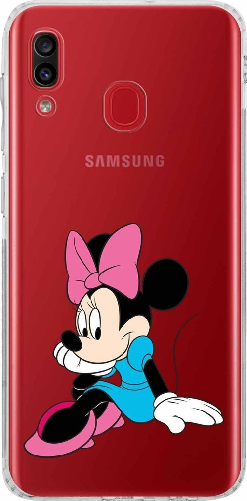 Samsung Galaxy A30 Kamera Korumalı Kapak Minnie Mouse Tasarımlı Şeffaf Kılıf