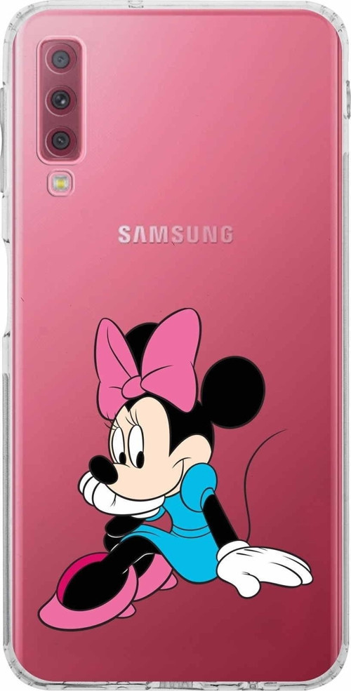 Samsung Galaxy A7 2018 Kamera Korumalı Kapak Minnie Mouse Tasarımlı Şeffaf Kılıf