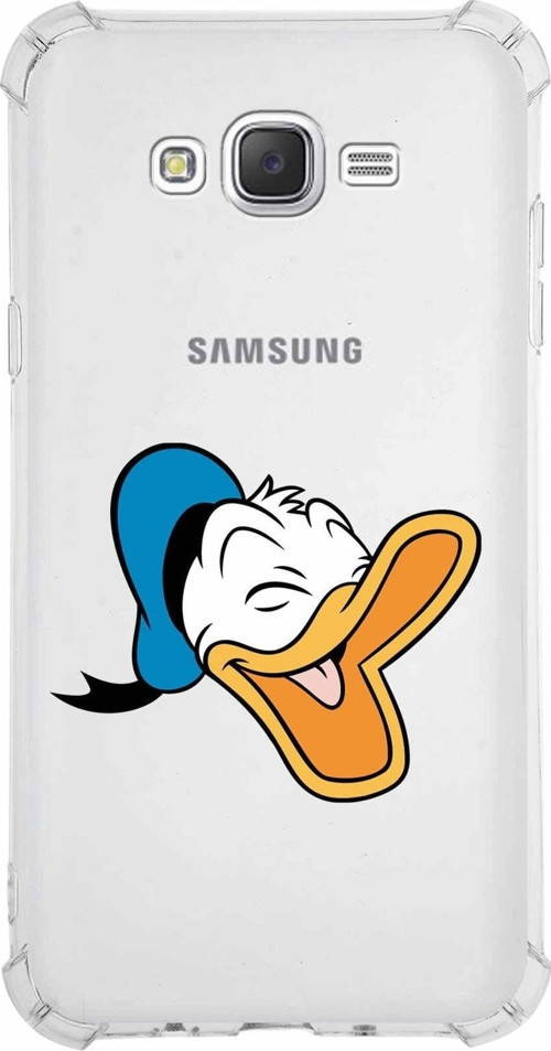 Samsung Galaxy J7 Köşe Korumalı Antişok Kapak Donald Duck Tasarımlı Şeffaf Kılıf