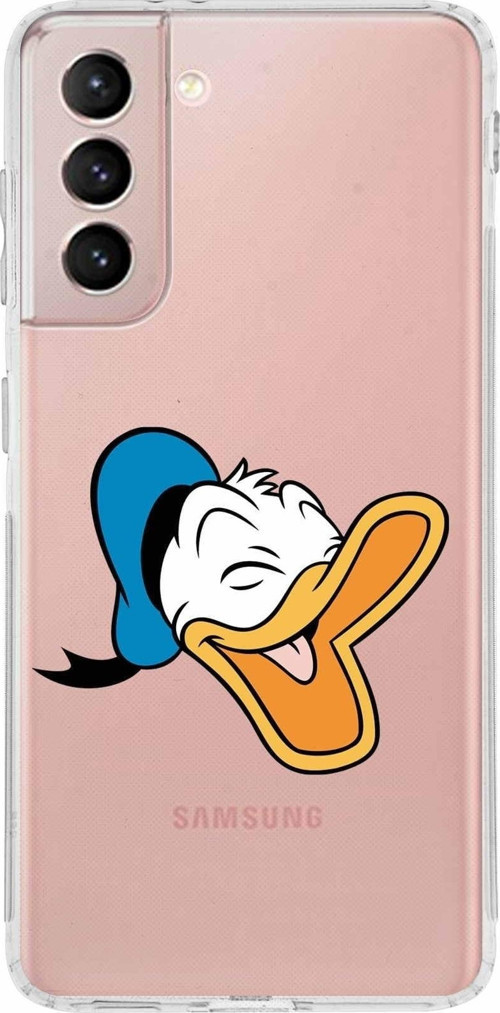 Samsung Galaxy S21 Kamera Korumalı Kapak Donald Duck Tasarımlı Şeffaf Kılıf