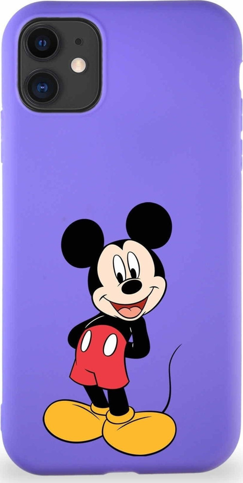 Iphone 11 Uyumlu Soft Premier Kapak Mickey Mouse-B Tasarımlı Silikon Kılıf - Mor