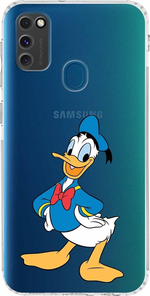 Samsung Galaxy M21 Kamera Korumalı Kapak Donald Duck Tasarımlı Şeffaf Kılıf