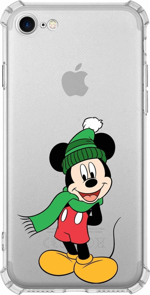 Iphone 8 Uyumlu Köşe Korumalı Antişok Kapak Mickey Mouse Tasarımlı Şeffaf Kılıf