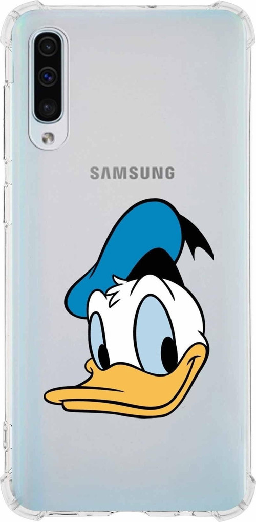 Samsung Galaxy A50 Köşe Korumalı Antişok Kapak Donald Duck Tasarımlı Şeffaf Kılıf