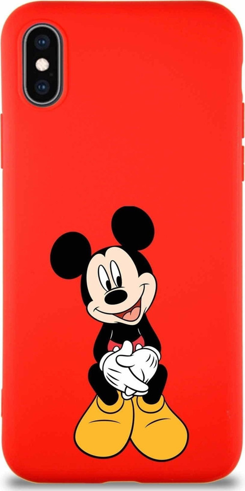 Iphone X Soft Premier Kapak Mickey Mouse-A Tasarımlı Silikon Uyumlu Kılıf - Kırmızı