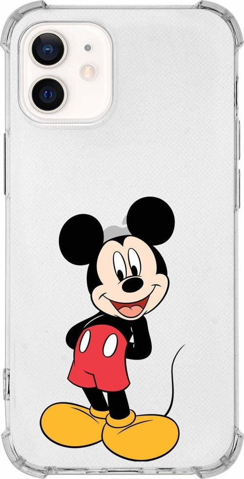 Iphone 12 Uyumlu Köşe Korumalı Antişok Kapak Mickey Mouse Tasarımlı Şeffaf Kılıf