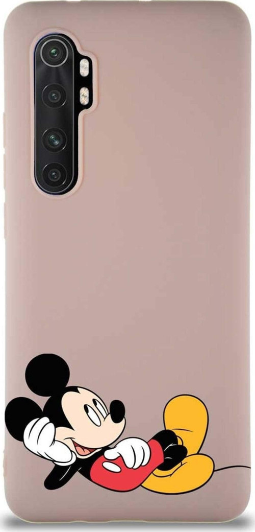 Xiaomi Mi Note 10 Lite Soft Premier Kapak Mickey Mouse-F Tasarımlı Silikon Kılıf - Pudra