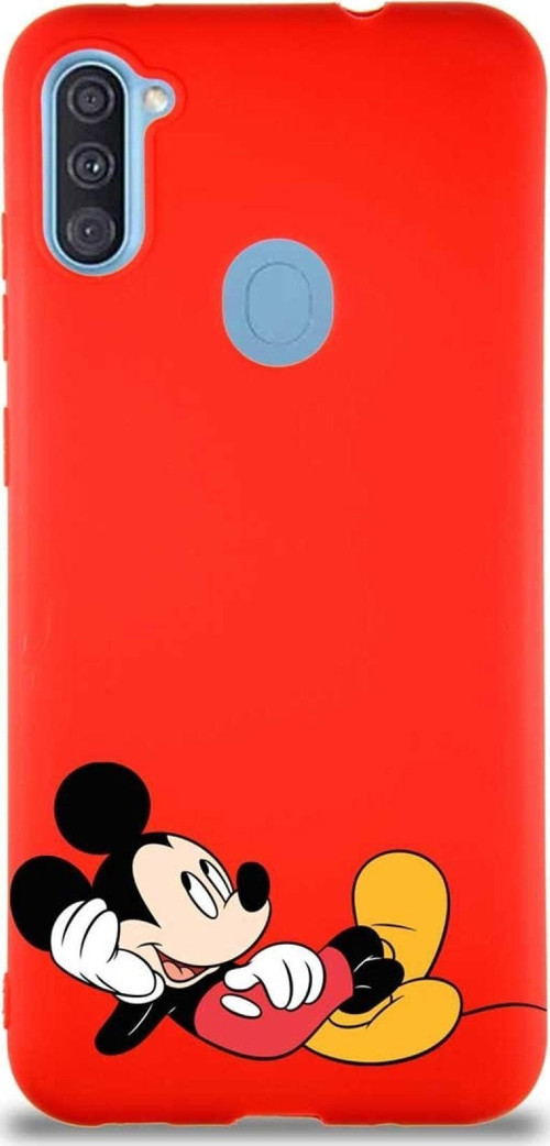 Samsung Galaxy M11 Soft Premier Kapak Mickey Mouse-F Tasarımlı Silikon Kılıf - Kırmızı