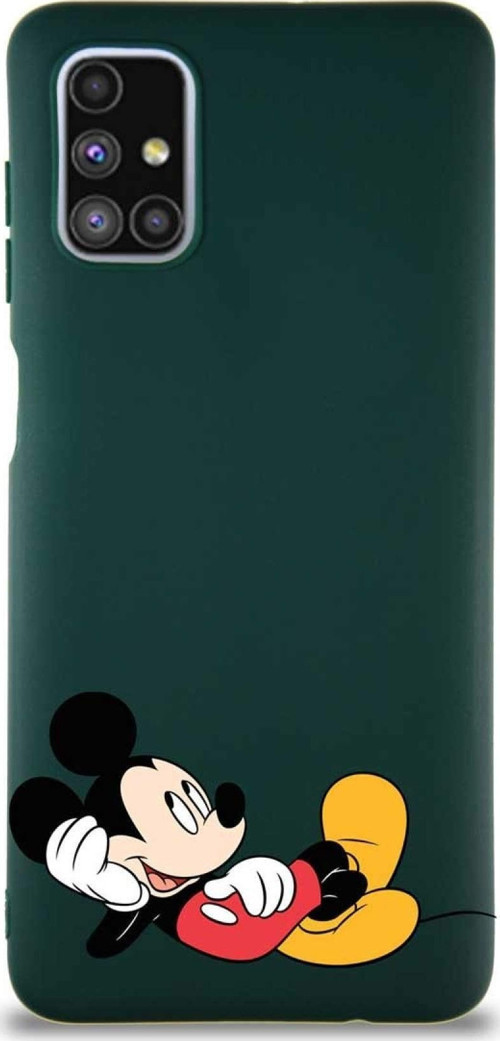 Samsung Galaxy M51 Soft Premier Kapak Mickey Mouse-F Tasarımlı Silikon Kılıf - Yeşil