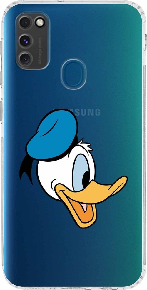 Samsung Galaxy M21 Kamera Korumalı Kapak Donald Duck Tasarımlı Şeffaf Kılıf