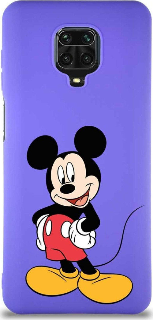 Xiaomi Redmi Note 9 Pro Soft Premier Kapak Mickey Mouse-E Tasarımlı Silikon Kılıf - Mor
