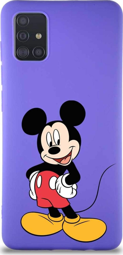Samsung Galaxy A51 Soft Premier Kapak Mickey Mouse-E Tasarımlı Silikon Kılıf - Mor