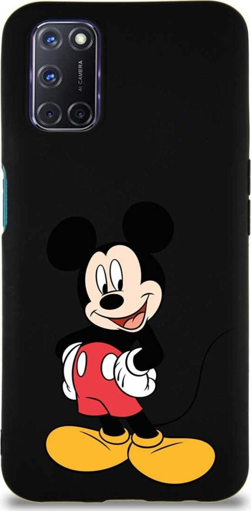 Oppo A52 Soft Premier Kapak Mickey Mouse-E Tasarımlı Silikon Kılıf - Siyah