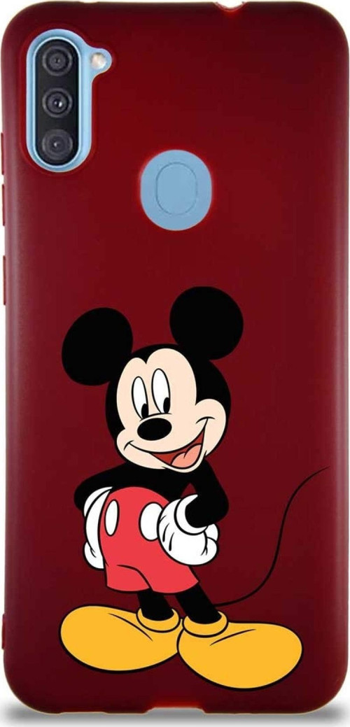 Samsung Galaxy A11 Soft Premier Kapak Mickey Mouse-E Tasarımlı Silikon Kılıf - Mürdüm