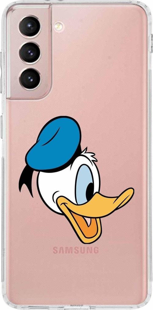 Samsung Galaxy S21 Kamera Korumalı Kapak Donald Duck Tasarımlı Şeffaf Kılıf