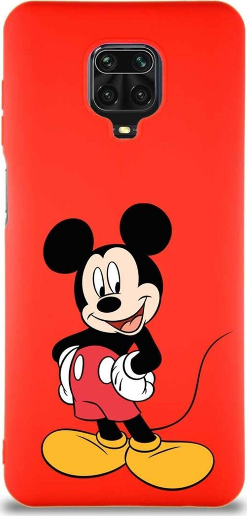 Xiaomi Redmi Note 9 Pro Soft Premier Kapak Mickey Mouse-E Tasarımlı Silikon Kılıf - Kırmızı