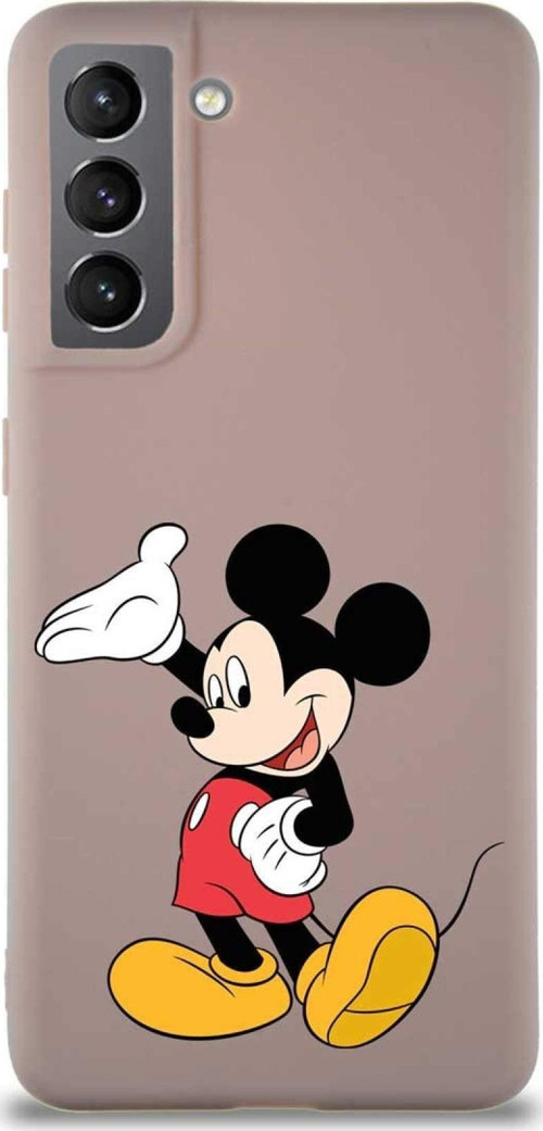 Samsung Galaxy S21 Soft Premier Kapak Mickey Mouse-C Tasarımlı Silikon Kılıf - Pudra