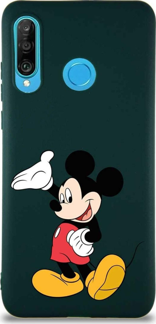 Huawei P30 Lite Soft Premier Kapak Mickey Mouse-C Tasarımlı Silikon Kılıf - Yeşil