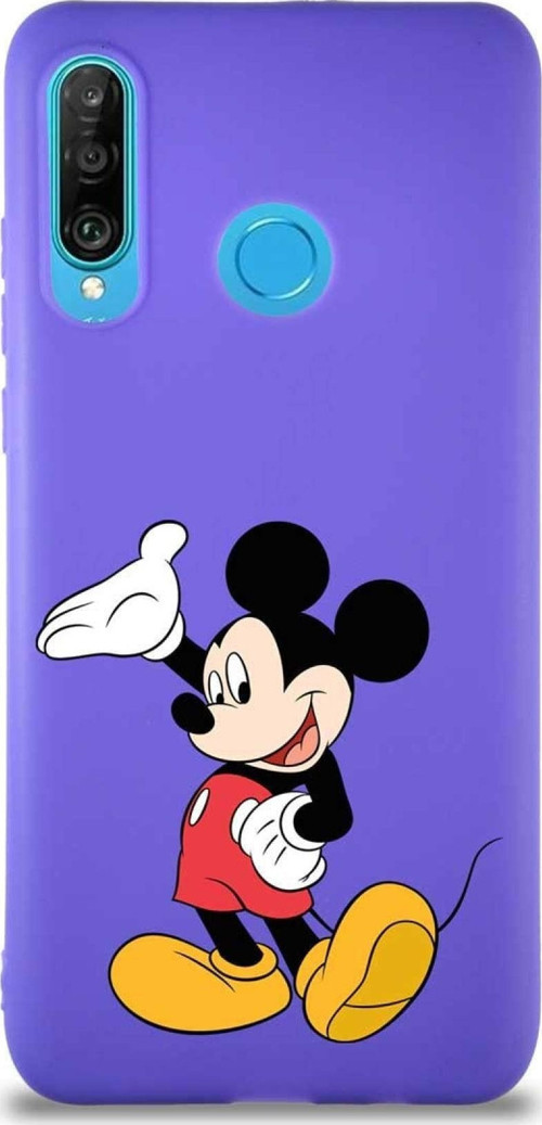 Huawei P30 Lite Soft Premier Kapak Mickey Mouse-C Tasarımlı Silikon Kılıf - Mor