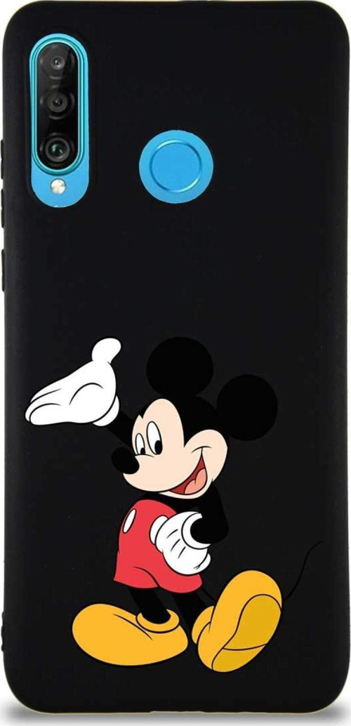 Huawei P30 Lite Soft Premier Kapak Mickey Mouse-C Tasarımlı Silikon Kılıf - Siyah