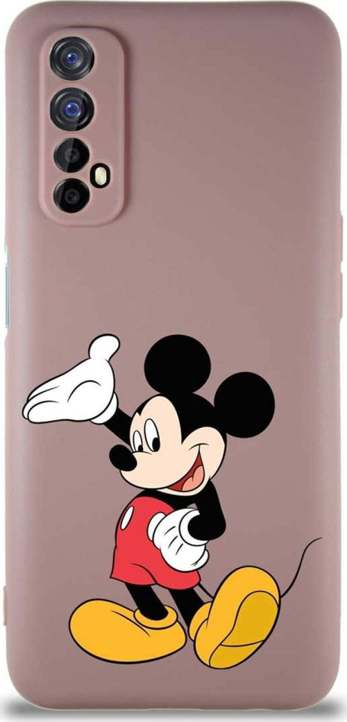 Realme 7 Soft Premier Kapak Mickey Mouse-C Tasarımlı Silikon Kılıf - Pudra