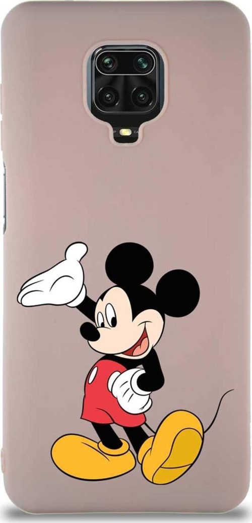 Xiaomi Redmi Note 9S Soft Premier Kapak Mickey Mouse-C Tasarımlı Silikon Kılıf - Pudra