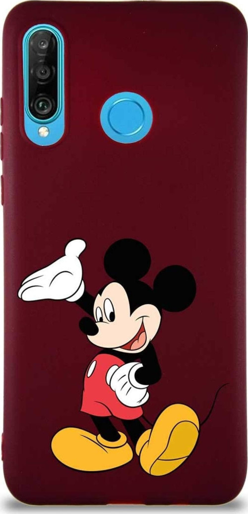 Huawei P30 Lite Soft Premier Kapak Mickey Mouse-C Tasarımlı Silikon Kılıf - Mürdüm