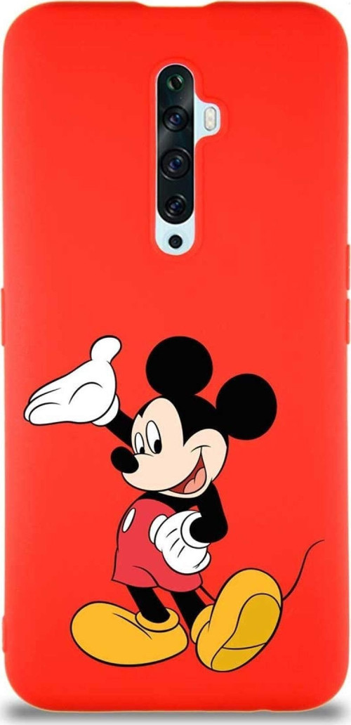 Oppo Reno 2Z Soft Premier Kapak Mickey Mouse-C Tasarımlı Silikon Kılıf - Kırmızı