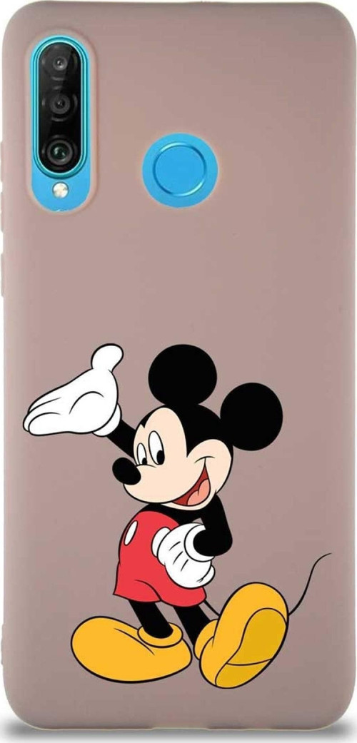 Huawei P30 Lite Soft Premier Kapak Mickey Mouse-C Tasarımlı Silikon Kılıf - Pudra