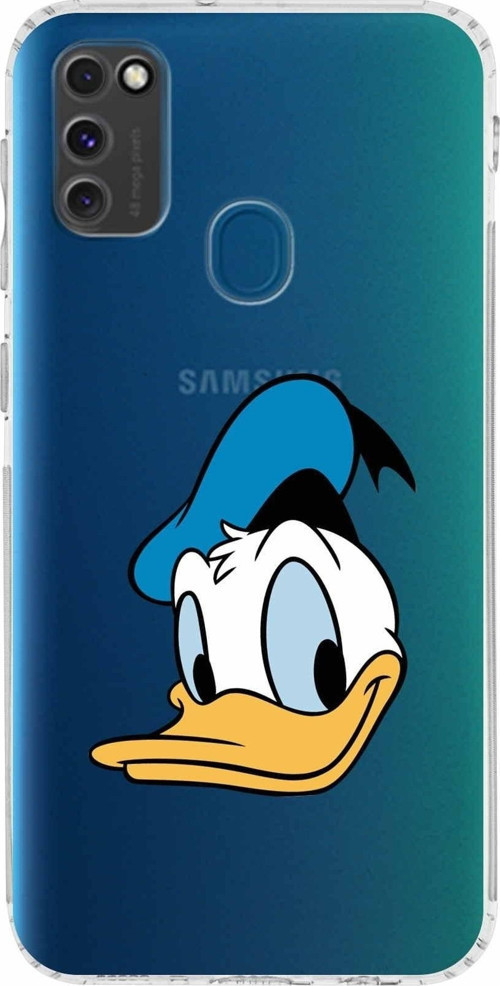 Samsung Galaxy M21 Kamera Korumalı Kapak Donald Duck Tasarımlı Şeffaf Kılıf