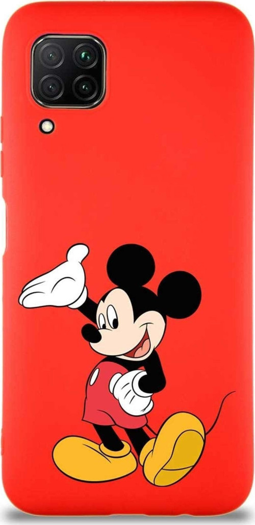 Huawei P40 Lite Soft Premier Kapak Mickey Mouse-C Tasarımlı Silikon Kılıf - Kırmızı