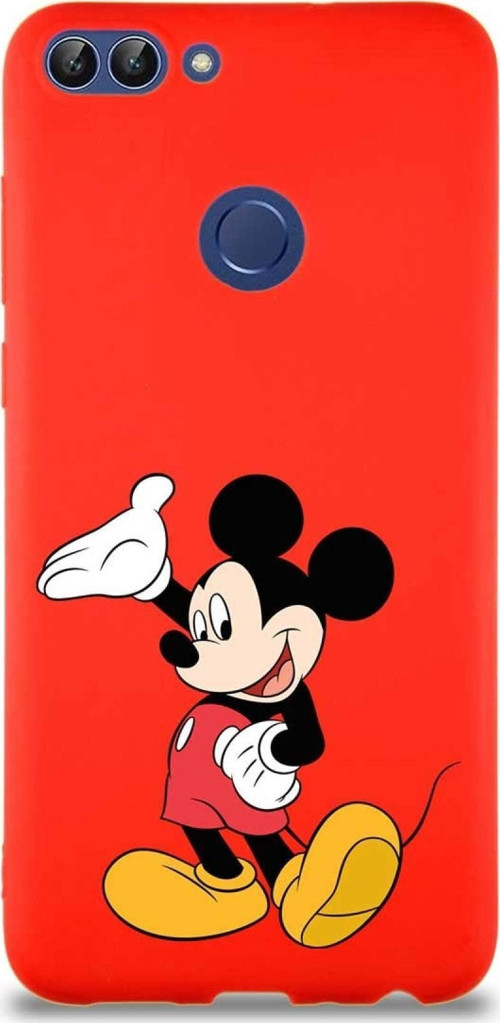 Huawei P Smart Soft Premier Kapak Mickey Mouse-C Tasarımlı Silikon Kılıf - Kırmızı