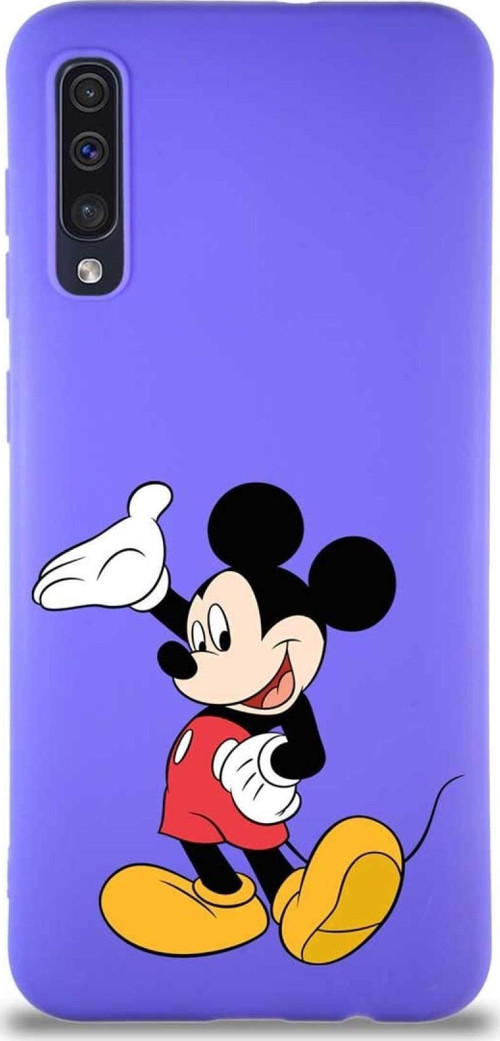Samsung Galaxy A50 Soft Premier Kapak Mickey Mouse-C Tasarımlı Silikon Kılıf - Mor