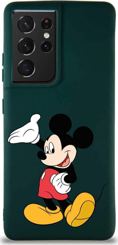 Samsung Galaxy S21 Ultra Soft Premier Kapak Mickey Mouse-C Tasarımlı Silikon Kılıf - Yeşil
