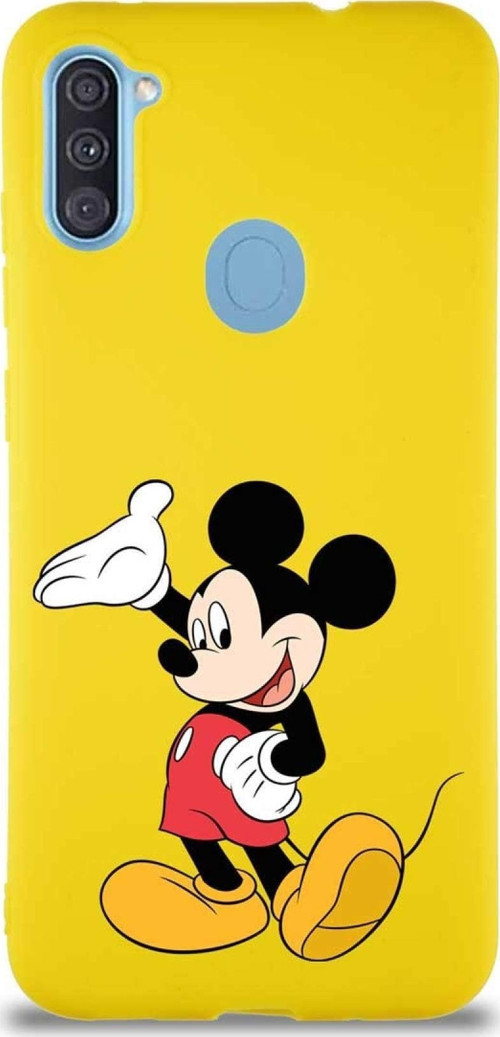 Samsung Galaxy M11 Soft Premier Kapak Mickey Mouse-C Tasarımlı Silikon Kılıf - Sarı
