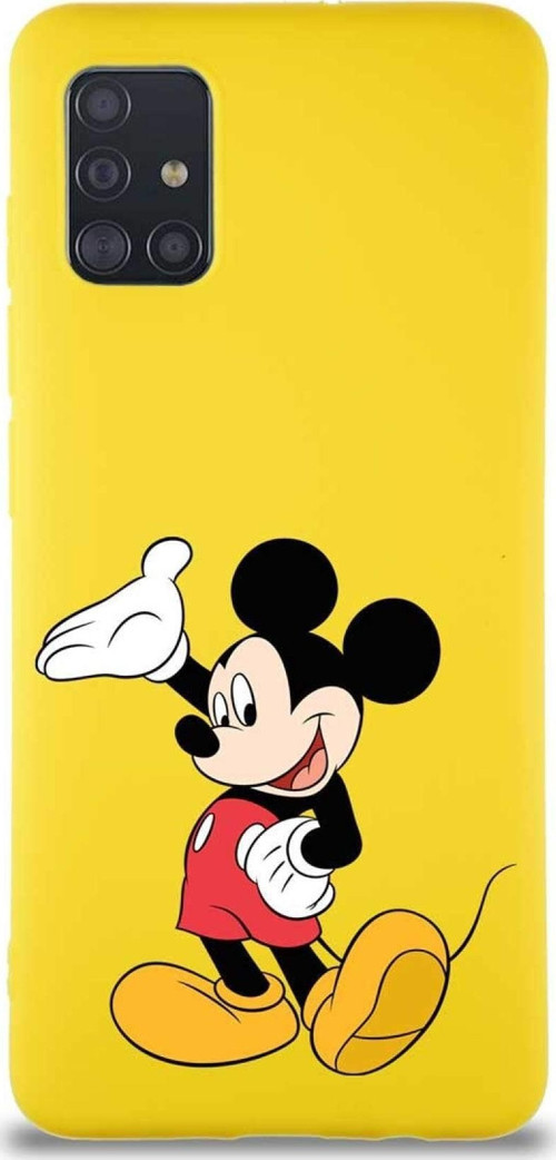 Samsung Galaxy A51 Soft Premier Kapak Mickey Mouse-C Tasarımlı Silikon Kılıf - Sarı