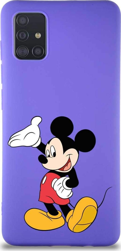Samsung Galaxy A51 Soft Premier Kapak Mickey Mouse-C Tasarımlı Silikon Kılıf - Mor